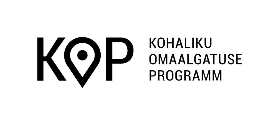 Kohaliku omaalgatuse programmi logo: kirjatäht KOP, milles täht O on asukohatähis, ning tekst „Kohaliku omaalgatuse programm“.